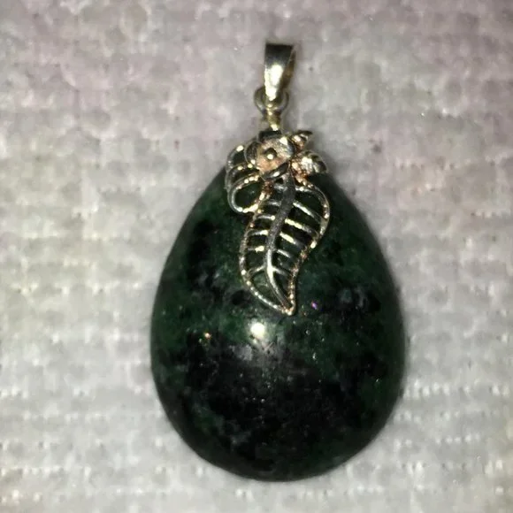 Ruby Zoisite Teardrop Pendant with Leaf Bail - Picture 11 of 14